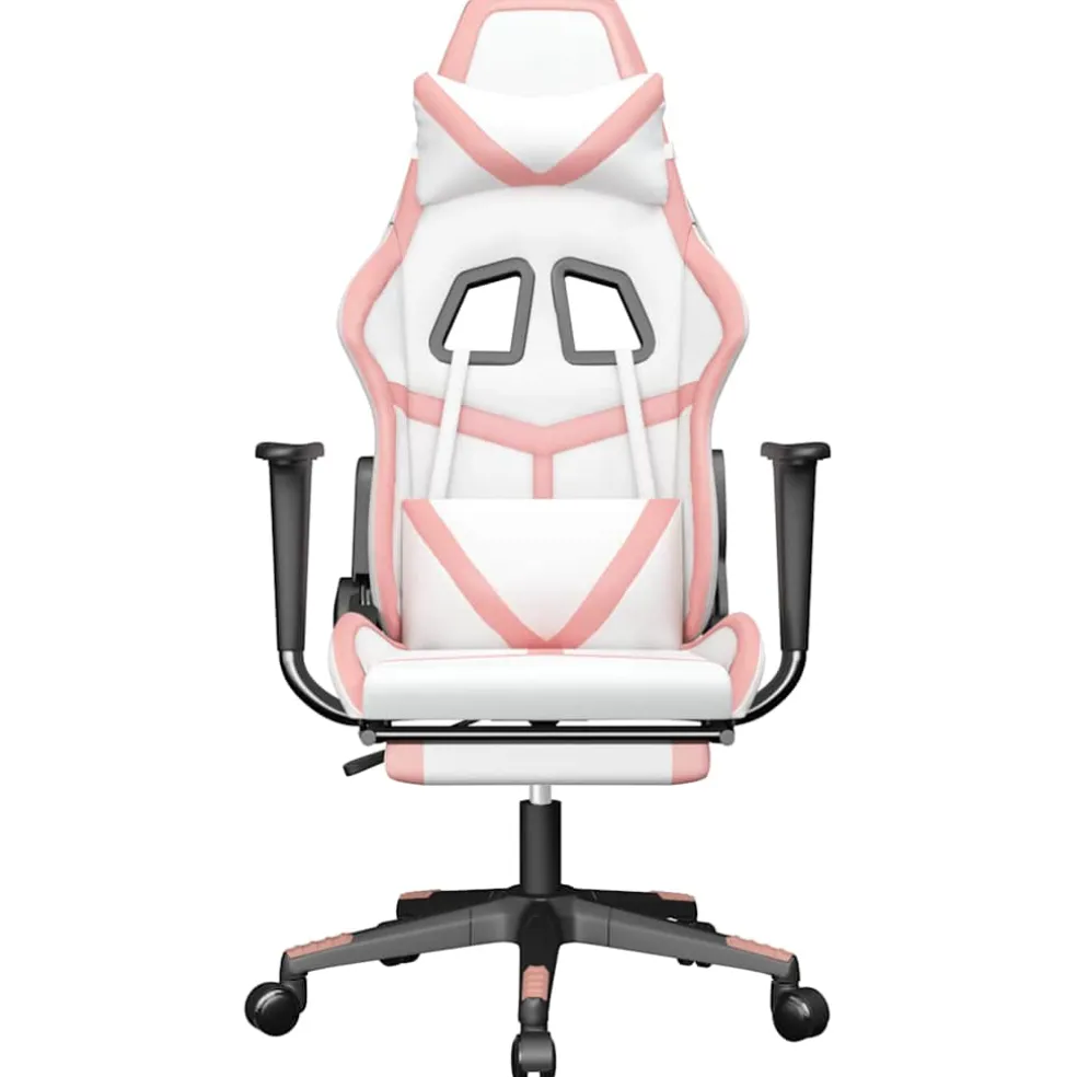 vidaXL Massage gamestoel met voetensteun kunstleer zwart en roze