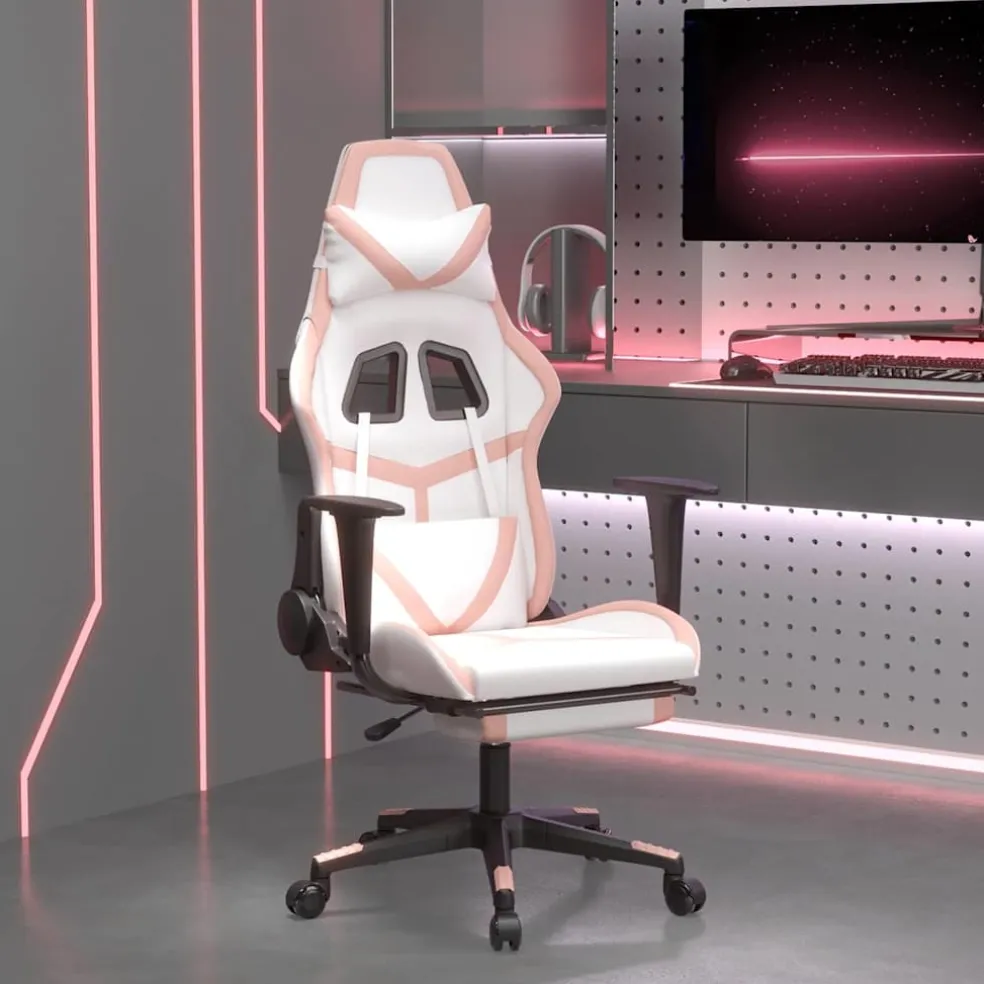 vidaXL Massage gamestoel met voetensteun kunstleer zwart en roze