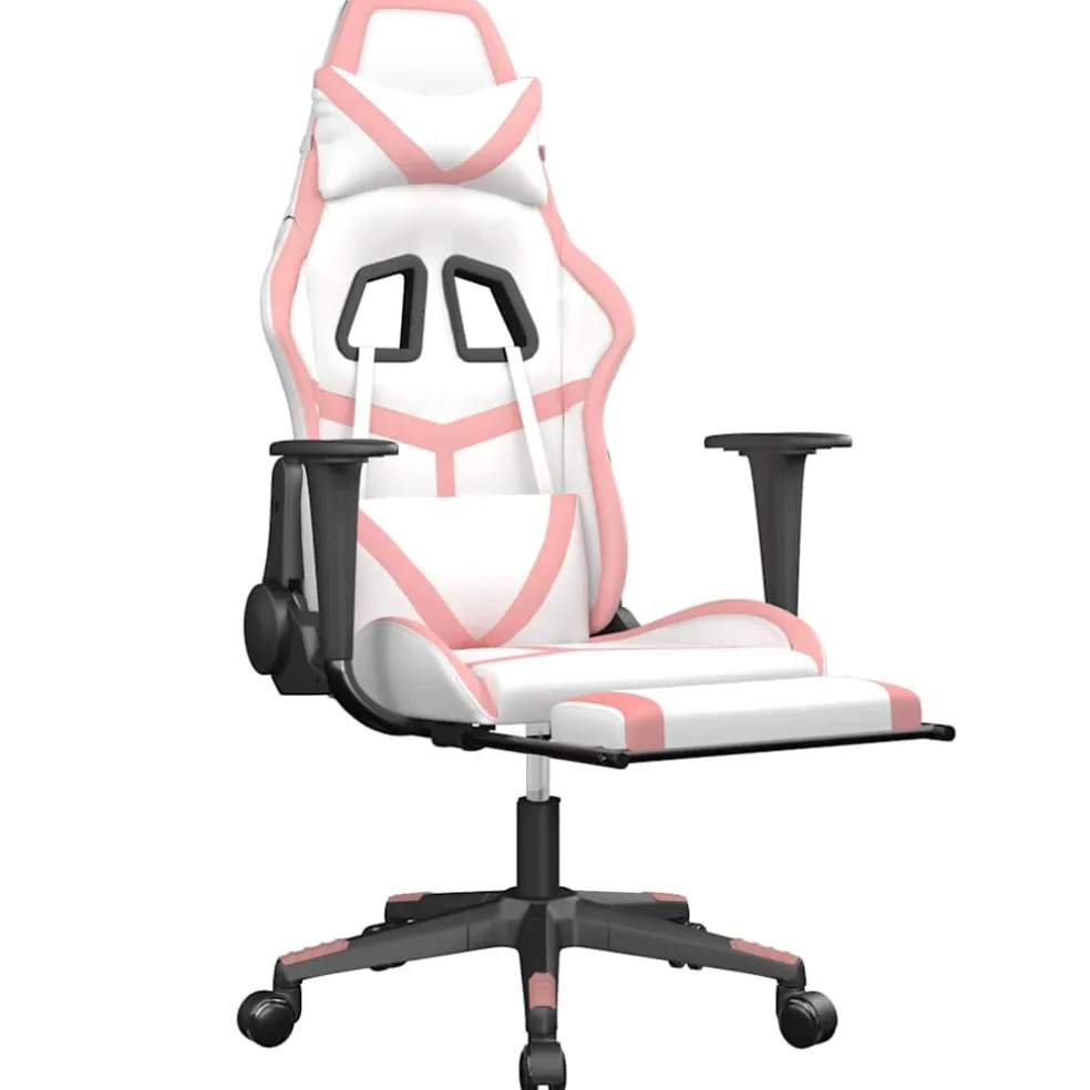 vidaXL Massage gamestoel met voetensteun kunstleer zwart en roze