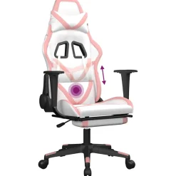 vidaXL Massage gamestoel met voetensteun kunstleer zwart en roze