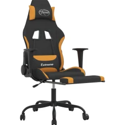 vidaXL Massage gamestoel met voetensteun stof zwart en oranje