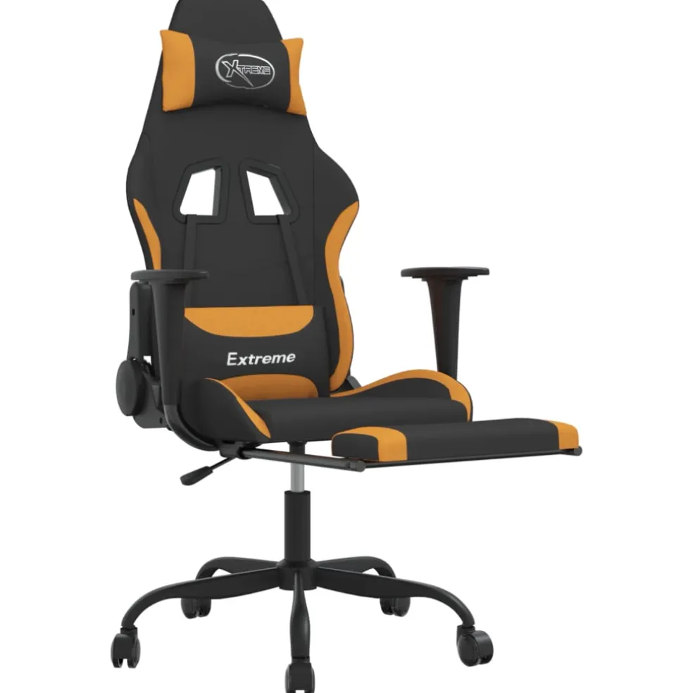 vidaXL Massage gamestoel met voetensteun stof zwart en oranje