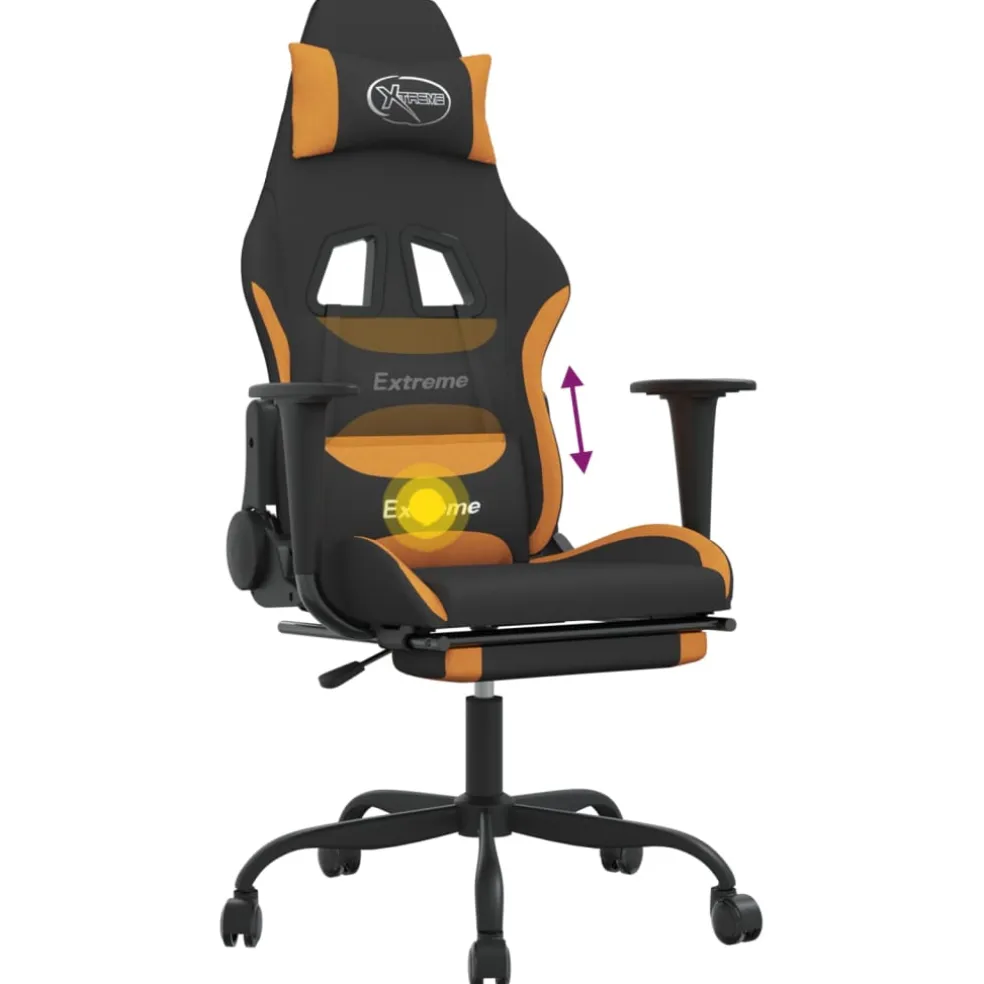vidaXL Massage gamestoel met voetensteun stof zwart en oranje