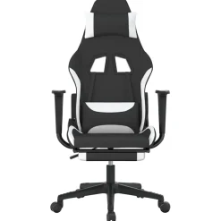 vidaXL Massage gamestoel met voetensteun stof zwart en wit