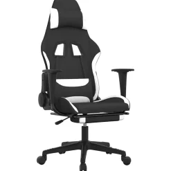 vidaXL Massage gamestoel met voetensteun stof zwart en wit