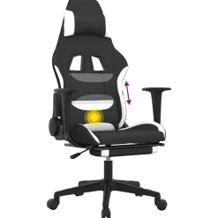 vidaXL Massage gamestoel met voetensteun stof zwart en wit