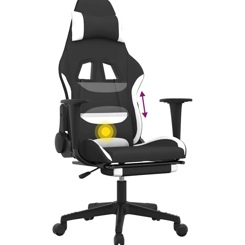 vidaXL Massage gamestoel met voetensteun stof zwart en wit