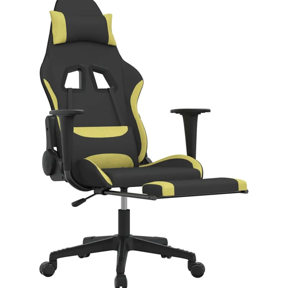 vidaXL Massage gamestoel met voetensteun stof zwart en lichtgroen