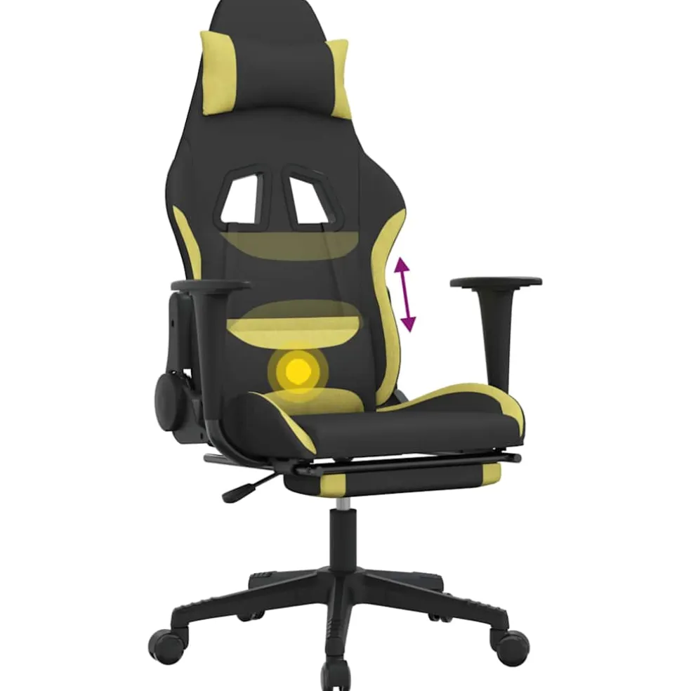 vidaXL Massage gamestoel met voetensteun stof zwart en lichtgroen