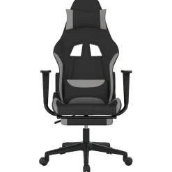 vidaXL Massage gamestoel met voetensteun stof zwart en lichtgrijs