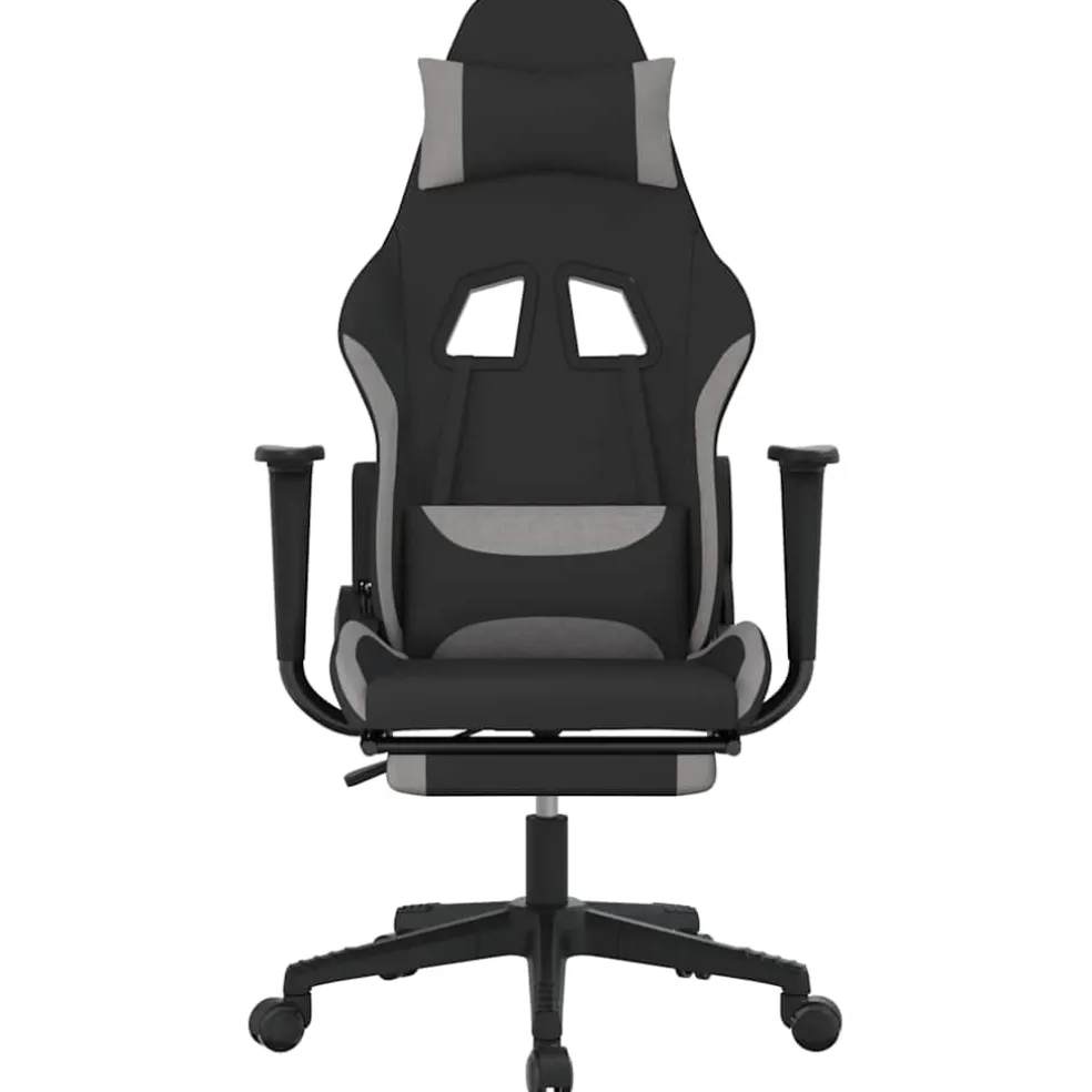 vidaXL Massage gamestoel met voetensteun stof zwart en lichtgrijs