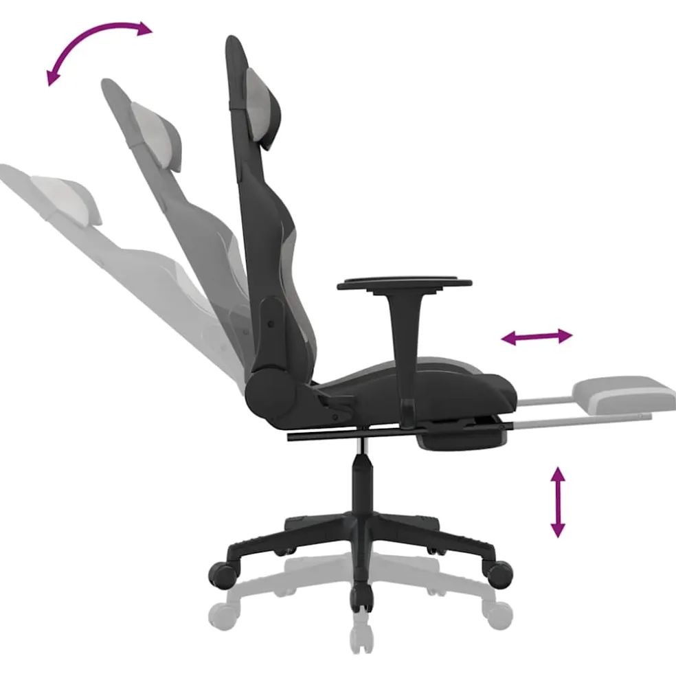 vidaXL Massage gamestoel met voetensteun stof zwart en lichtgrijs