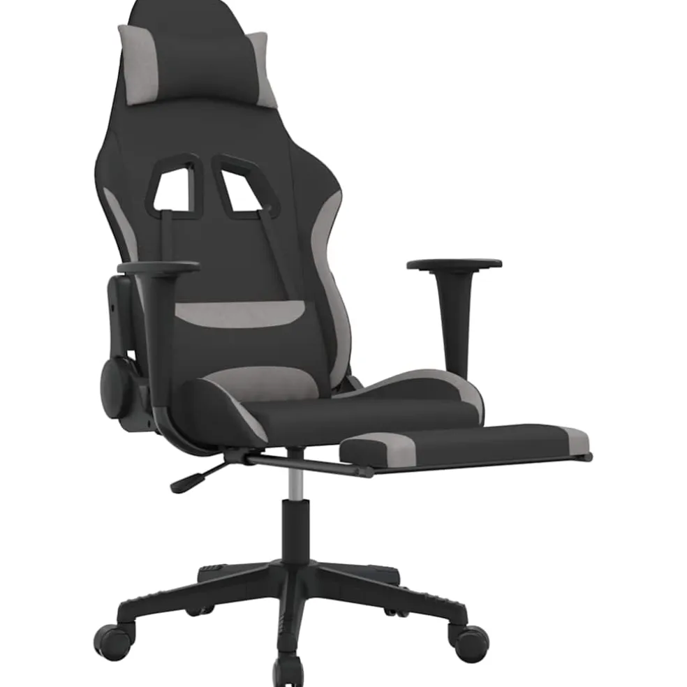 vidaXL Massage gamestoel met voetensteun stof zwart en lichtgrijs