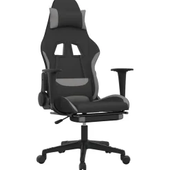 vidaXL Massage gamestoel met voetensteun stof zwart en lichtgrijs