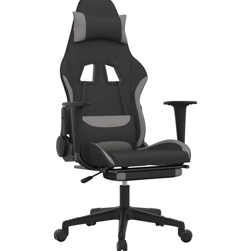 vidaXL Massage gamestoel met voetensteun stof zwart en lichtgrijs