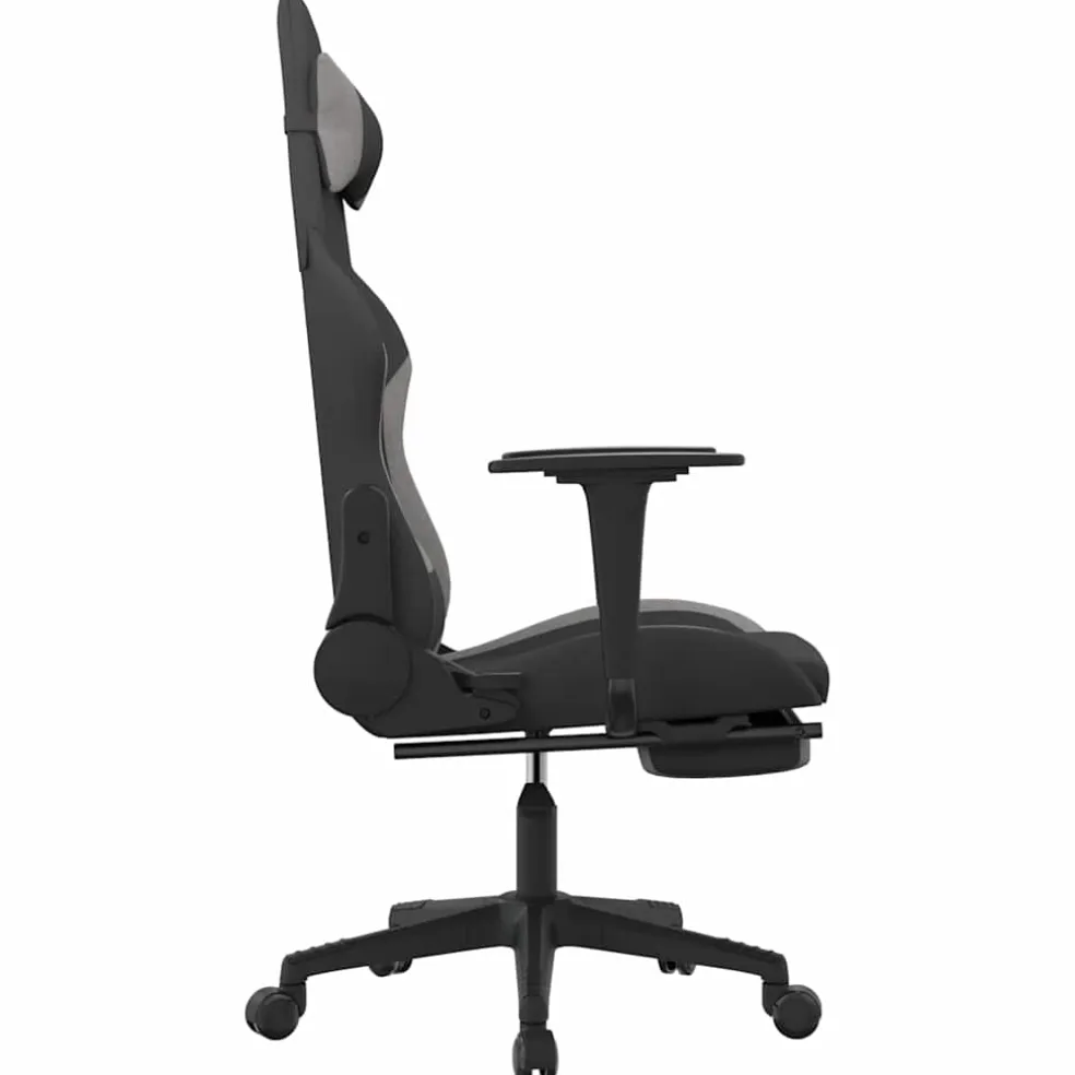vidaXL Massage gamestoel met voetensteun stof zwart en lichtgrijs