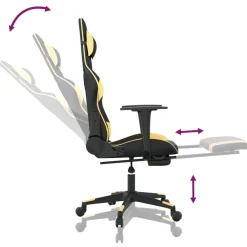 vidaXL Massage gamestoel met voetensteun kunstleer zwart & goudkleurig