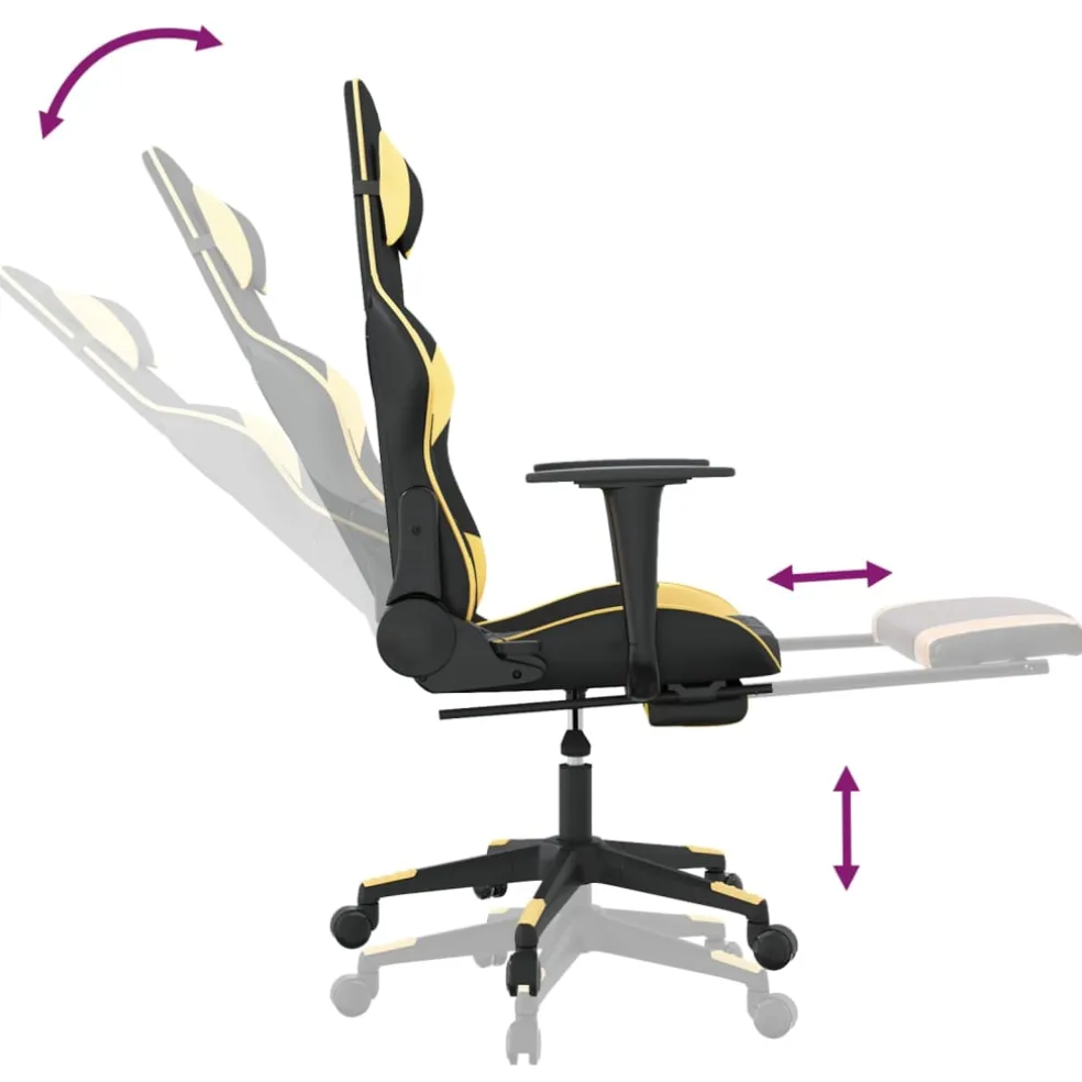 vidaXL Massage gamestoel met voetensteun kunstleer zwart & goudkleurig