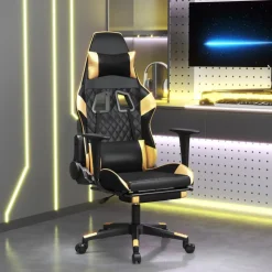 vidaXL Massage gamestoel met voetensteun kunstleer zwart & goudkleurig
