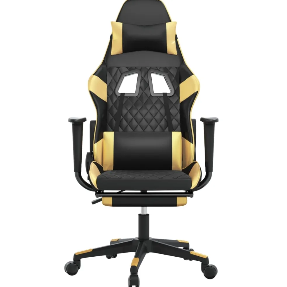vidaXL Massage gamestoel met voetensteun kunstleer zwart & goudkleurig