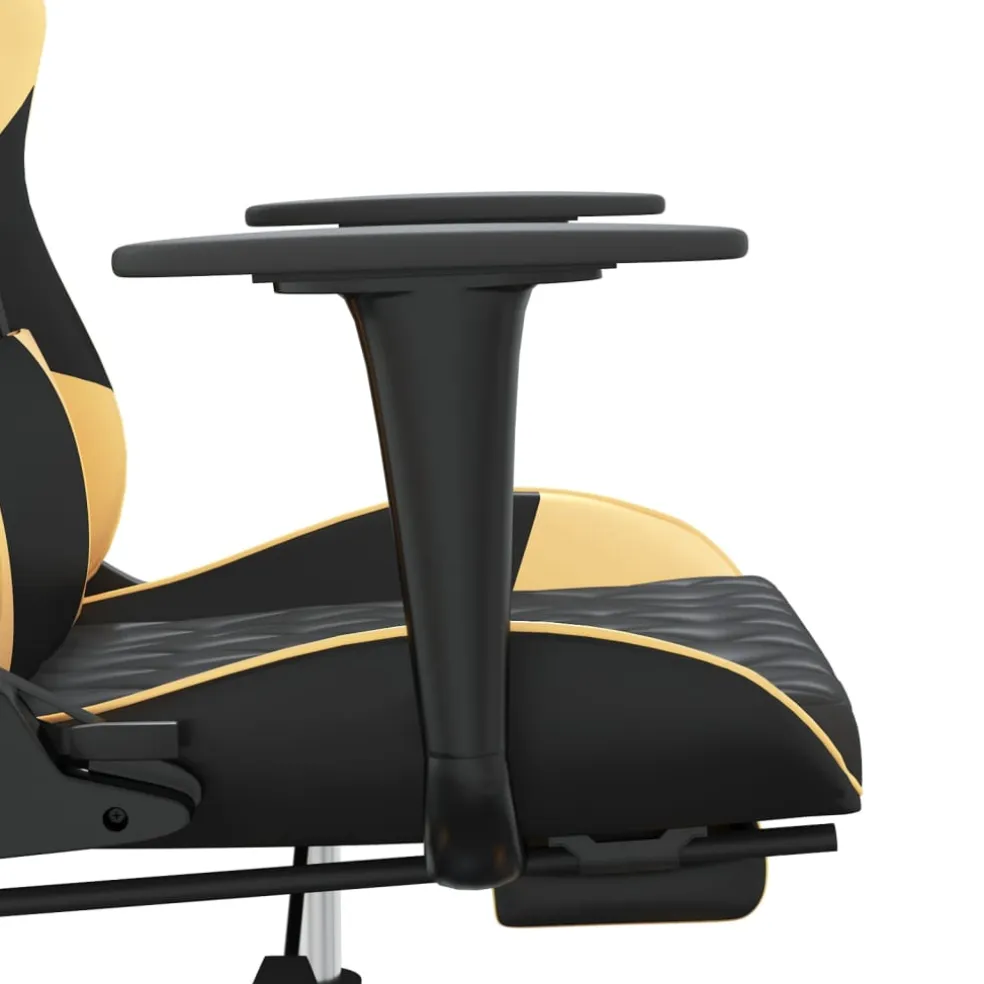 vidaXL Massage gamestoel met voetensteun kunstleer zwart & goudkleurig