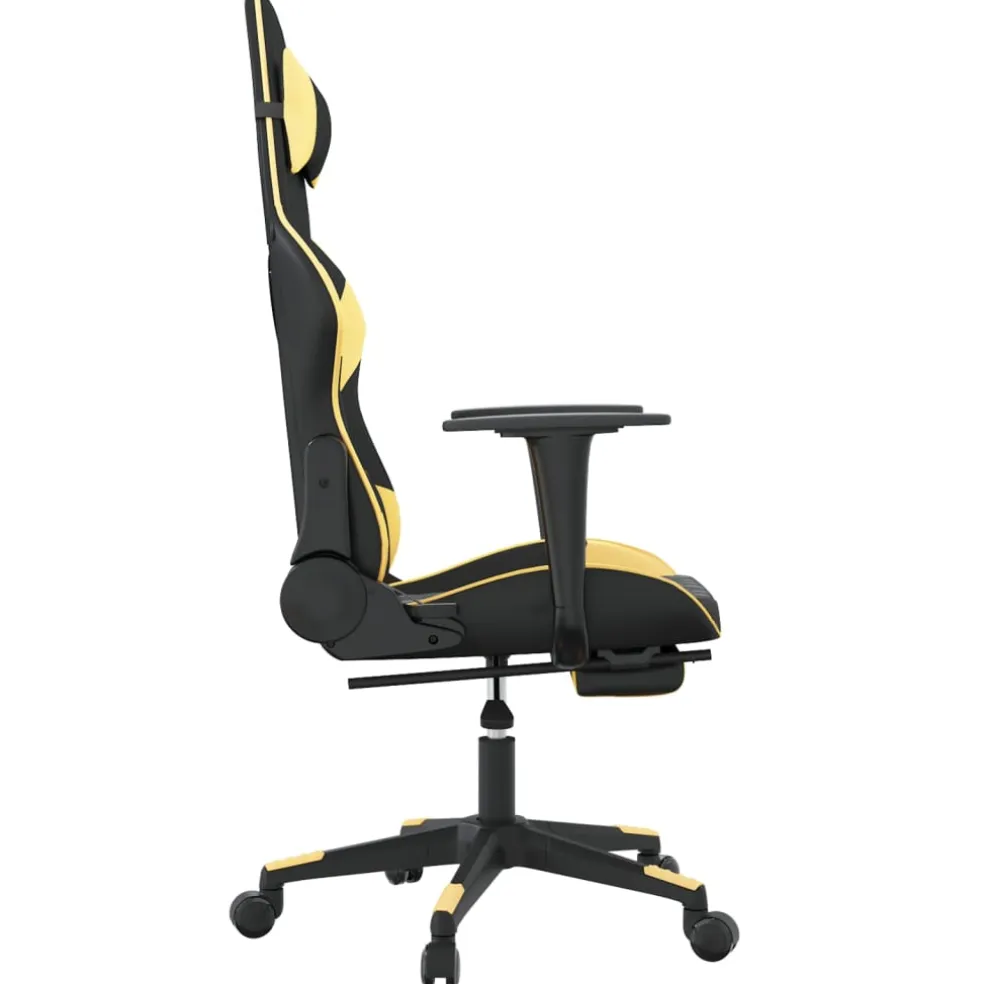 vidaXL Massage gamestoel met voetensteun kunstleer zwart & goudkleurig
