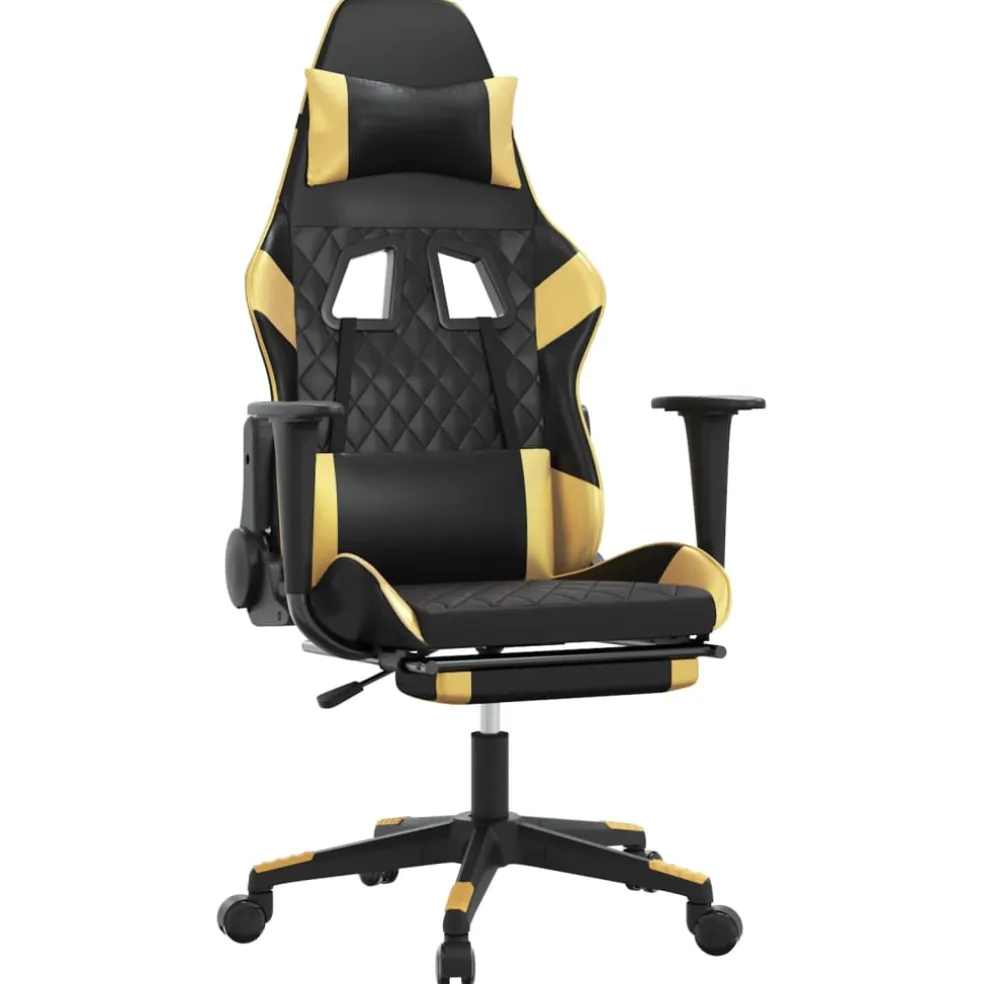 vidaXL Massage gamestoel met voetensteun kunstleer zwart & goudkleurig