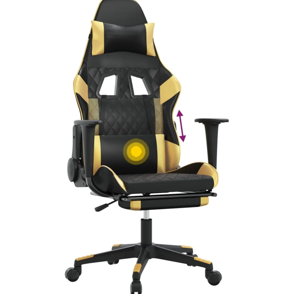 vidaXL Massage gamestoel met voetensteun kunstleer zwart & goudkleurig