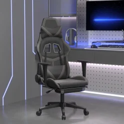 vidaXL Massage gamestoel met voetensteun kunstleer zwart en grijs