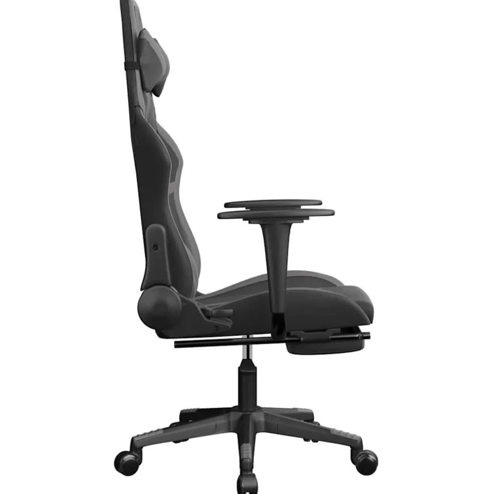 vidaXL Massage gamestoel met voetensteun kunstleer zwart en grijs