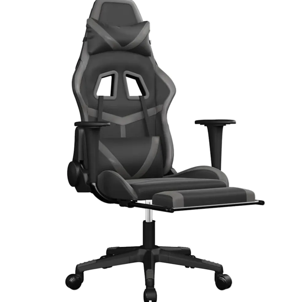 vidaXL Massage gamestoel met voetensteun kunstleer zwart en grijs