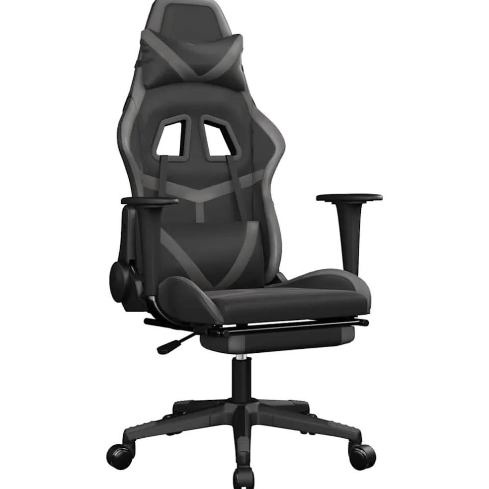 vidaXL Massage gamestoel met voetensteun kunstleer zwart en grijs