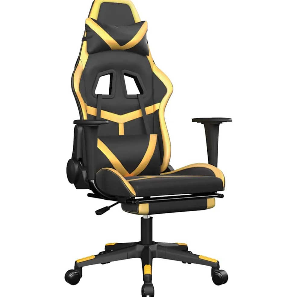 vidaXL Massage gamestoel met voetensteun kunstleer zwart & goudkleurig