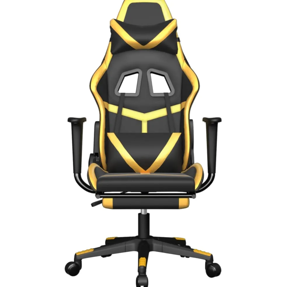 vidaXL Massage gamestoel met voetensteun kunstleer zwart & goudkleurig