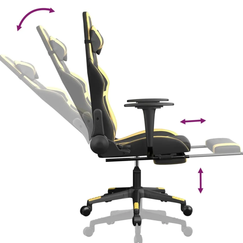 vidaXL Massage gamestoel met voetensteun kunstleer zwart & goudkleurig