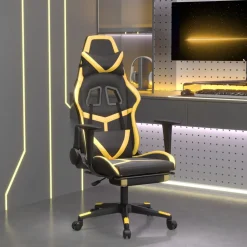 vidaXL Massage gamestoel met voetensteun kunstleer zwart & goudkleurig