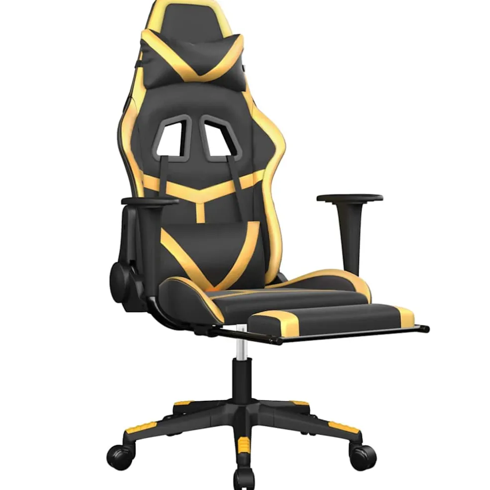 vidaXL Massage gamestoel met voetensteun kunstleer zwart & goudkleurig