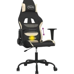vidaXL Massage gamestoel stof zwart en crèmekleurig