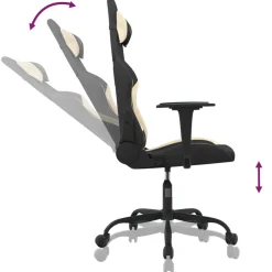 vidaXL Massage gamestoel stof zwart en crèmekleurig