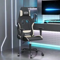 vidaXL Massage gamestoel stof zwart en crèmekleurig
