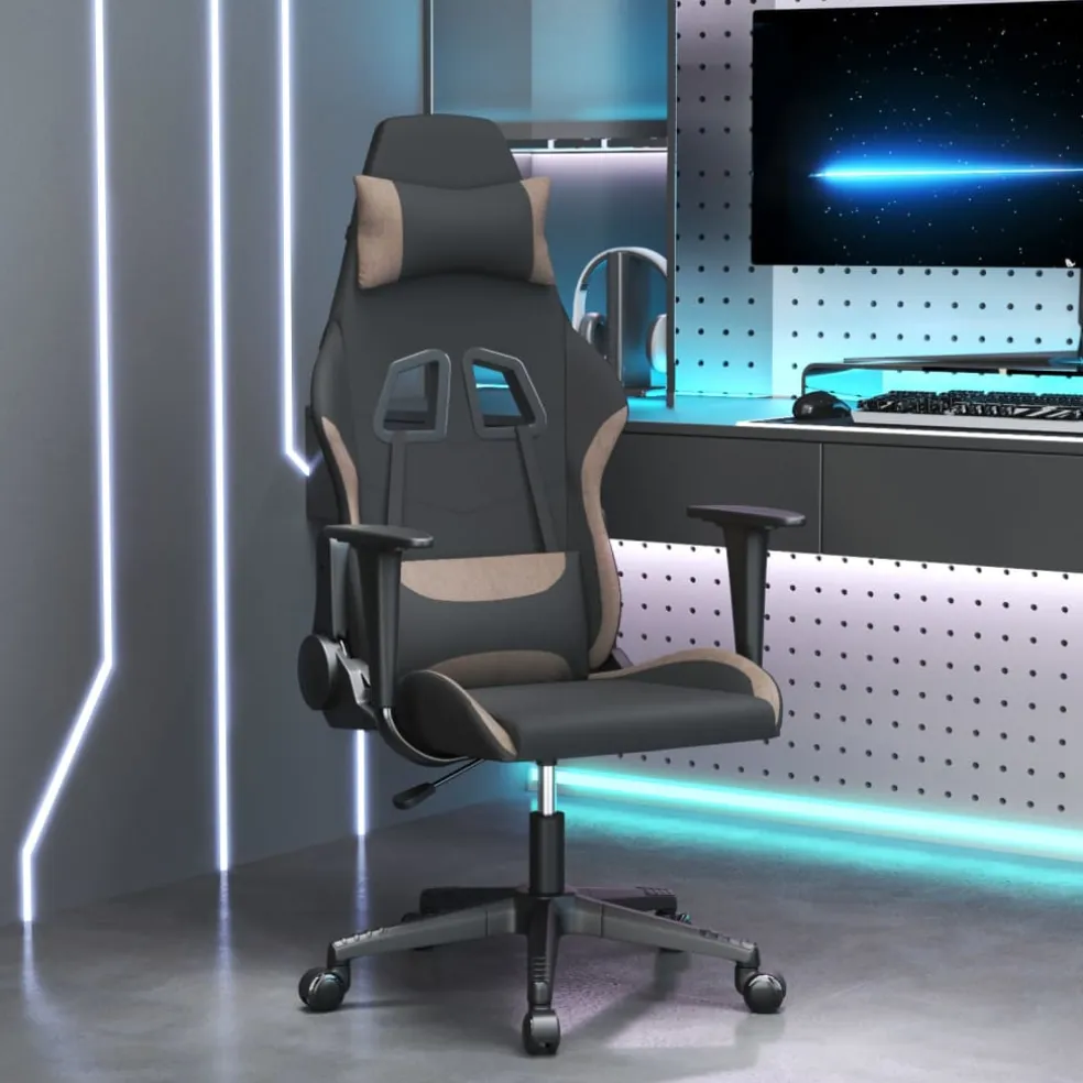 vidaXL Massage gamestoel stof zwart en taupe