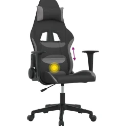 vidaXL Massage gamestoel stof zwart en lichtgrijs