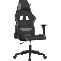 vidaXL Massage gamestoel stof zwart en lichtgrijs
