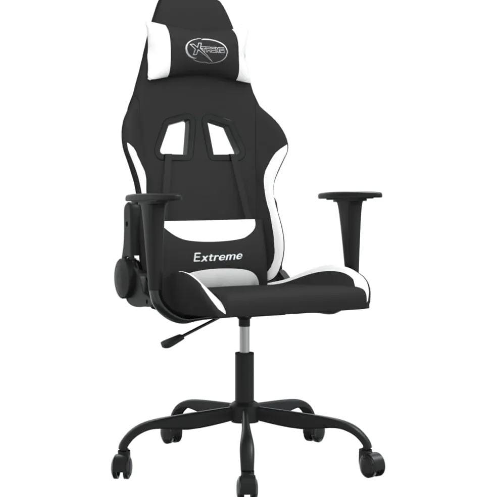 vidaXL Massage gamestoel stof zwart en wit