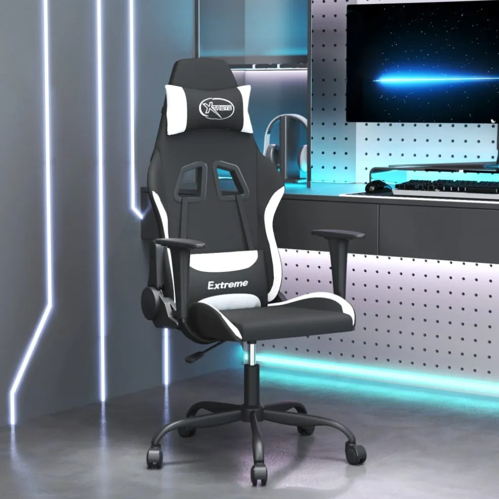 vidaXL Massage gamestoel stof zwart en wit