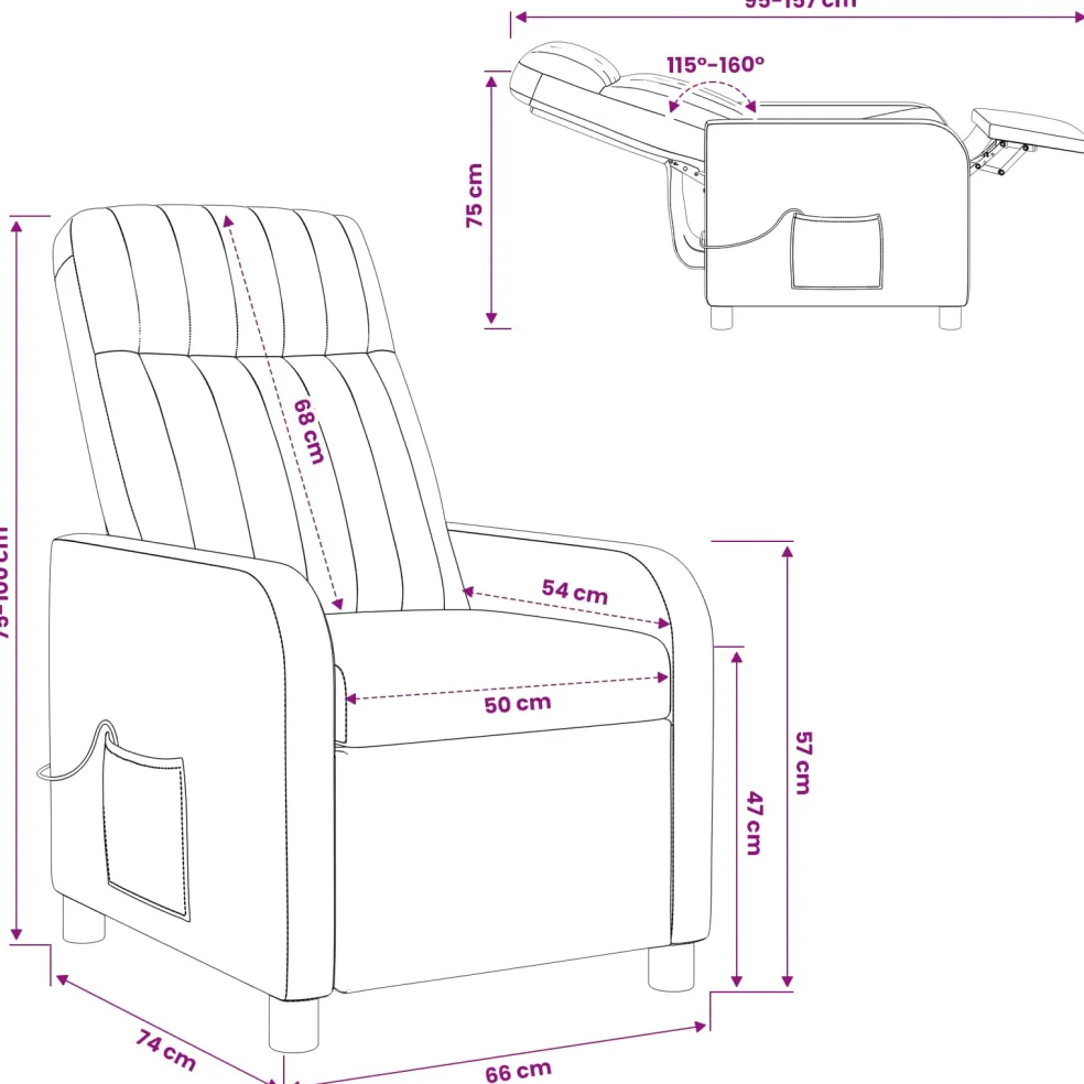 vidaXL Massage Recliner Donkergrijs fluweel