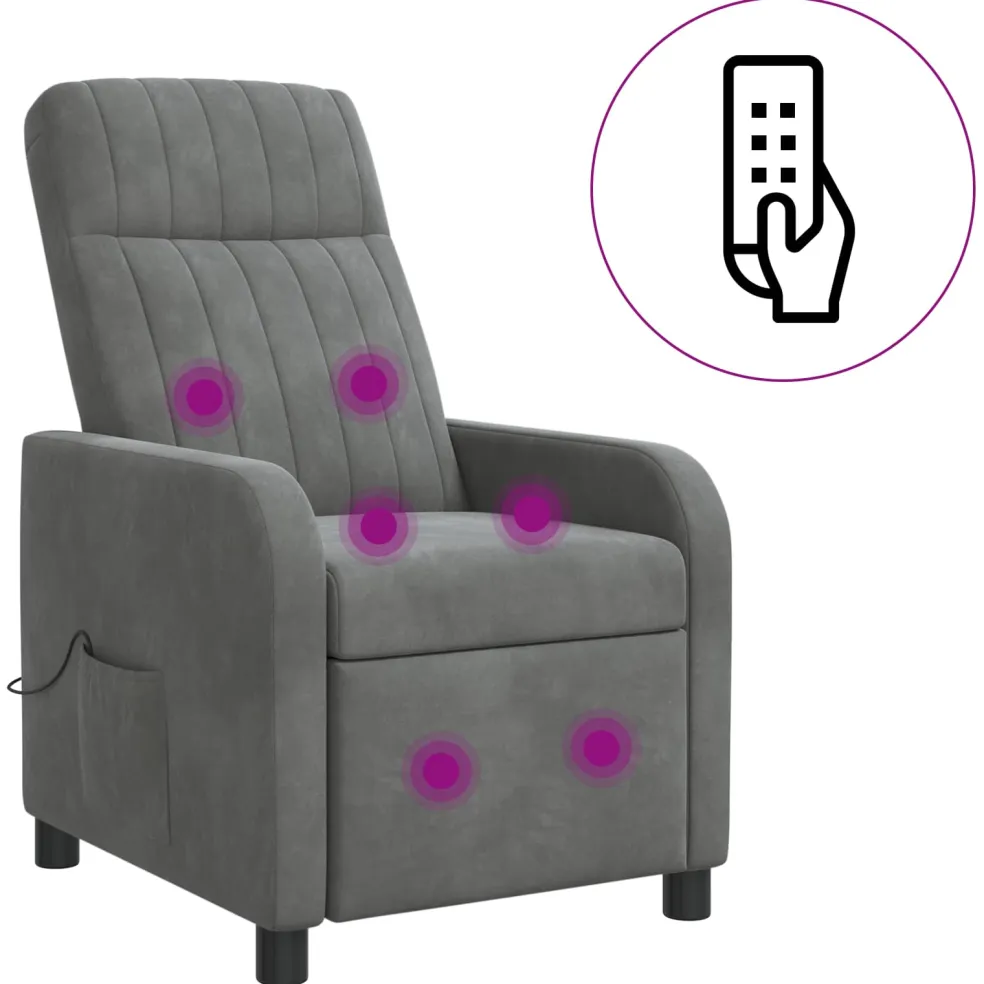 vidaXL Massage Recliner Donkergrijs fluweel