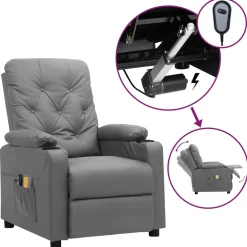 vidaXL Massagestoel elektrisch kunstleer grijs