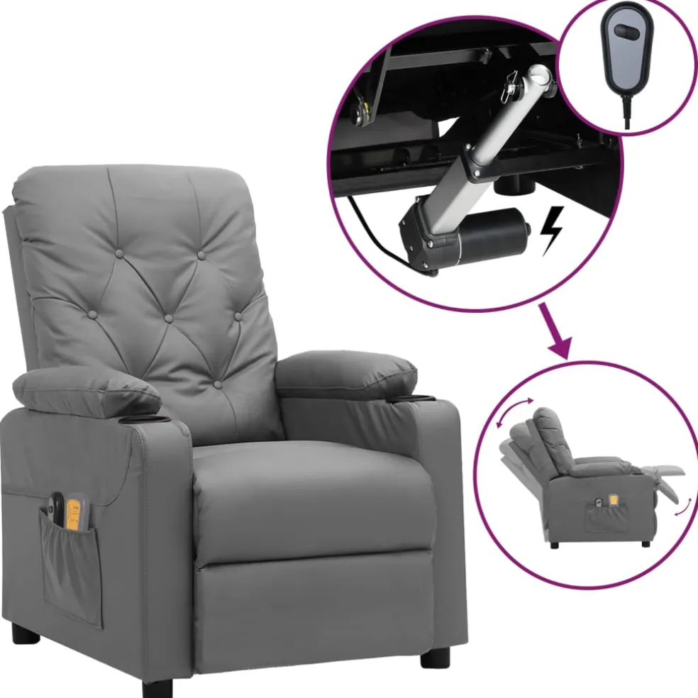 vidaXL Massagestoel elektrisch kunstleer grijs