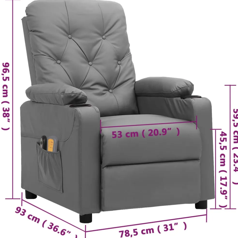 vidaXL Massagestoel elektrisch kunstleer grijs